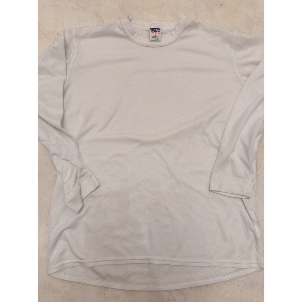 Patagonia Capilene White Long Sleeve Base Layer Shirt Mens Small Made in USA